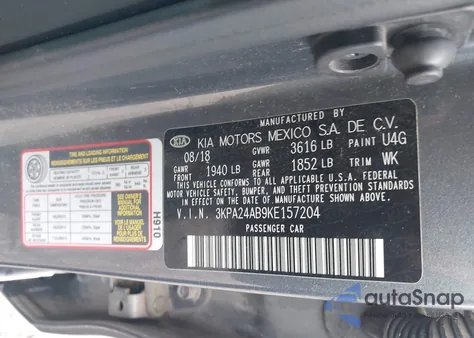 2019 Kia Rio S из США, поврежденный, VIN 3KPA24AB9KE157204